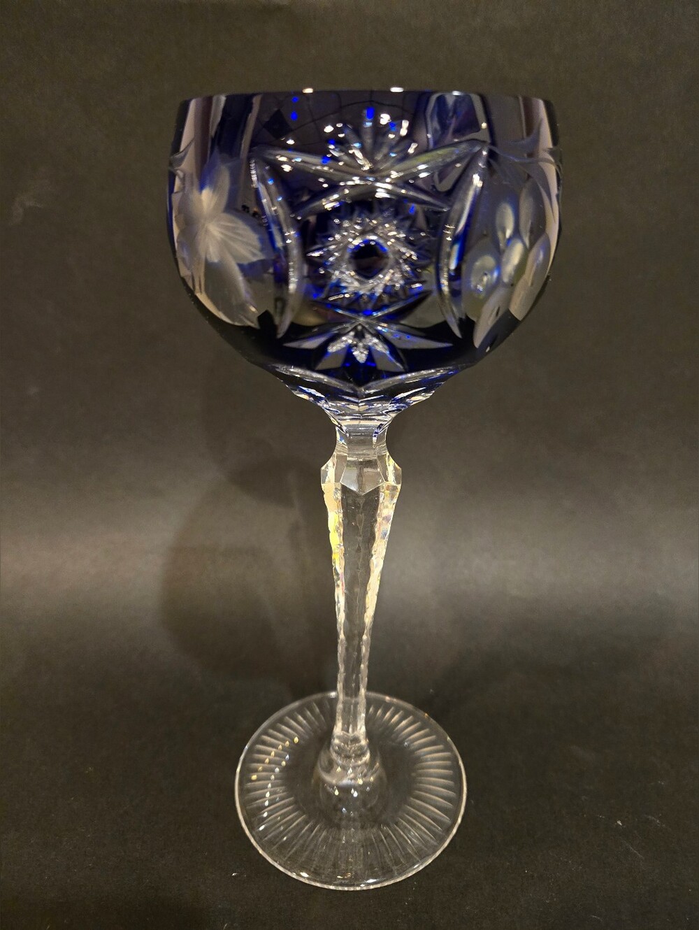 Nachtmann Traube Blue Cut Crystal Wine Glass - Decorative Stemmed Goblet